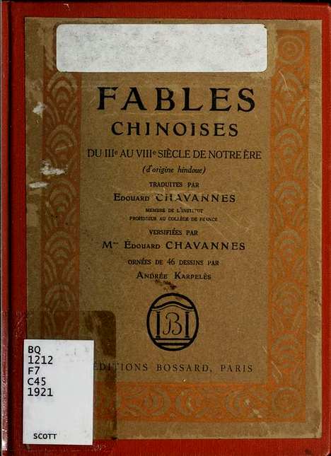 《中国寓言》Fables chinoisesdu IIIe au VIIe siècle de notre èred''origine hindoue 1921年