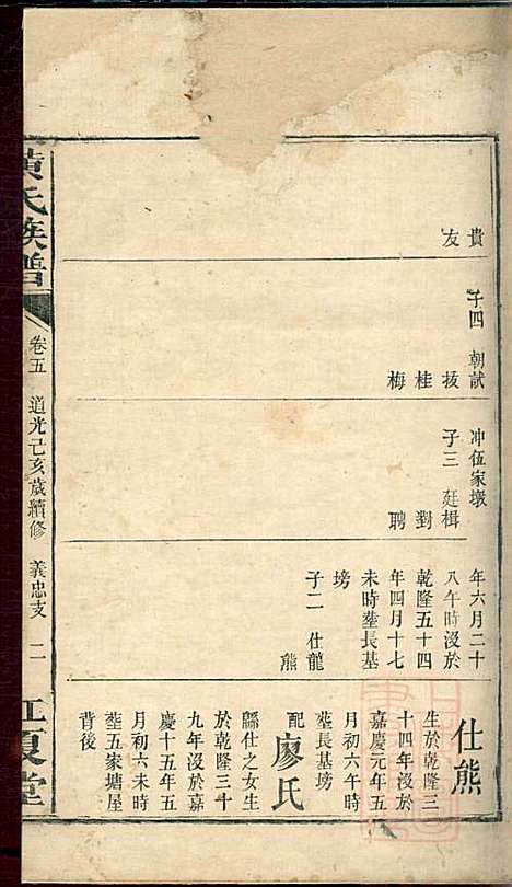 黄氏族谱_2册_江夏堂_清道光19年(1839_黄氏家谱_二