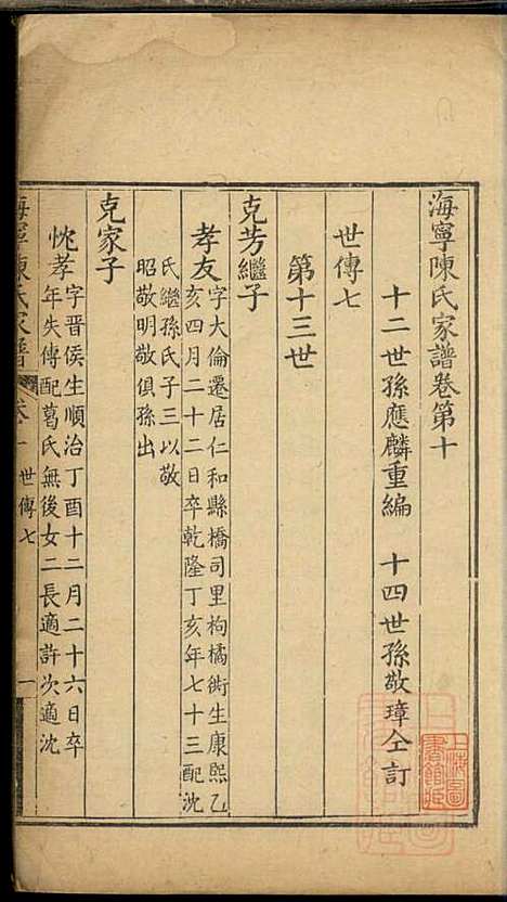 海宁陈氏家谱_陈应麟_8册_海宁陈氏_清嘉庆10年(1805_海宁陈氏家谱_七