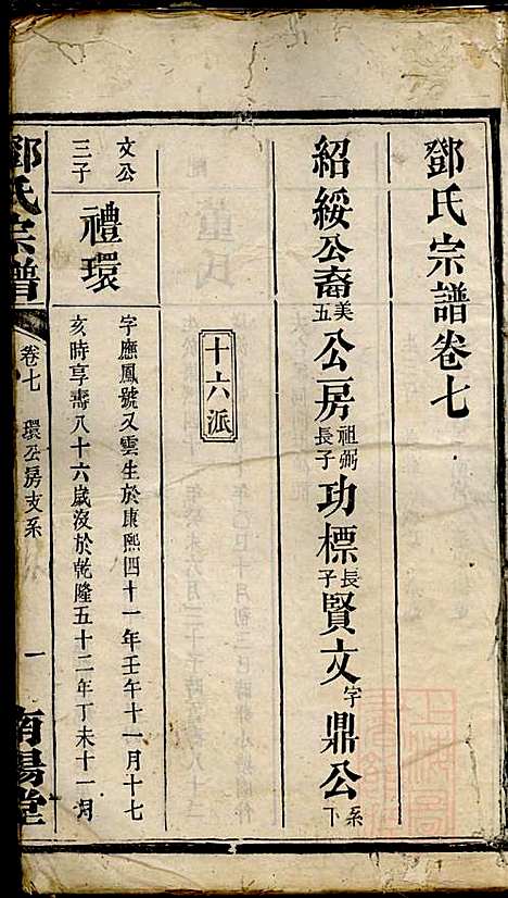 邓氏宗谱_邓述村_6册_南阳堂_清同治10年(1871_邓氏家谱_五