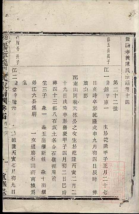 暨阳孝义陈氏宗谱_陈瓒_16册_重华堂_清光绪4年(1878_暨阳孝义陈氏家谱_十四