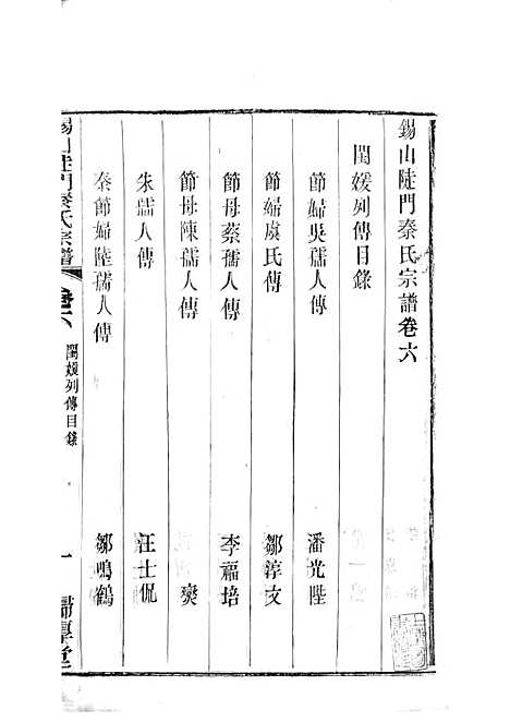 锡山陡门秦氏宗谱_秦世铨等_木活字本 28册_归厚堂_民国10年(1921_锡山陡门秦氏家谱_五