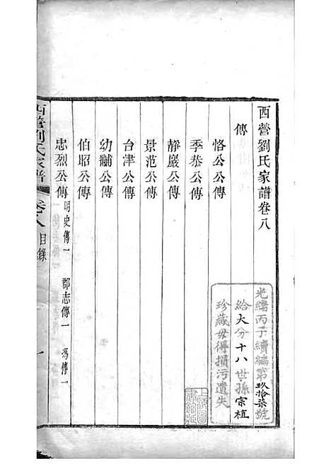 西营刘氏家谱[清]刘翊宸等纂修_木活字本 12册_武进刘氏_清光绪2年(1876_西营刘氏家谱_八