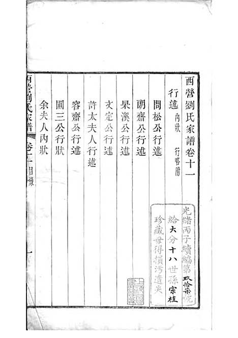 西营刘氏家谱[清]刘翊宸等纂修_木活字本 12册_武进刘氏_清光绪2年(1876_西营刘氏家谱_十一