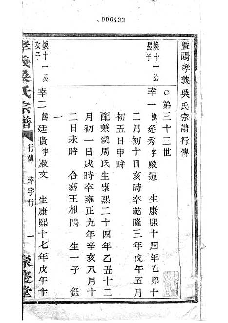 暨阳孝义流子里吴氏宗谱[清]江澜等_木活字本 51册_聚庆堂_清光绪14年(1888_暨阳孝义流子里吴氏家谱_三三