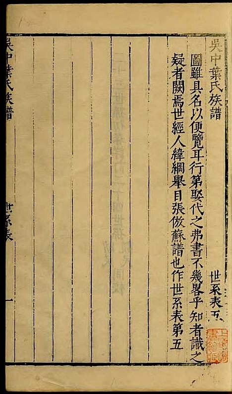 吴中叶氏族谱[清]叶长馥_刻本;12册_素心堂_清康熙间_吴中叶氏家谱_八