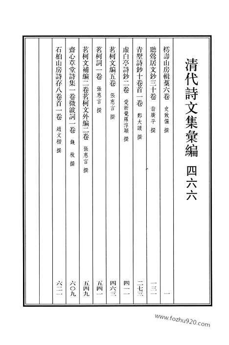 《清代诗文集汇编》466_樗寿山房辑稿_听莺居文钞_青墅诗钞_虚白亭诗钞_茗柯文编_茗柯词_茗柯文补编_茗柯文外编_斋心草堂诗集_微波词_石柏山房诗存_清代诗文集汇编