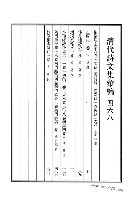 《清代诗文集汇编》468_椒园居士集_伴月楼诗钞_炳烛室杂文_小琼海诗全集_陶门弟子集_陶门续集_陶门余集_陶门诗话_秋潭相国诗存_清代诗文集汇编