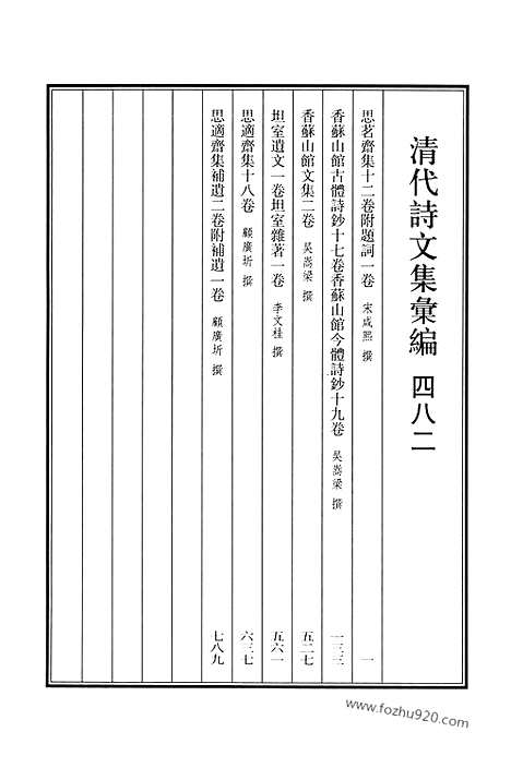 《清代诗文集汇编》482_思茗斋集_香苏山馆古体诗钞_香苏山馆今体诗钞_香苏山馆文集_坦室遗文_坦室杂着_思适斋集_思适斋集补遗_清代诗文集汇编