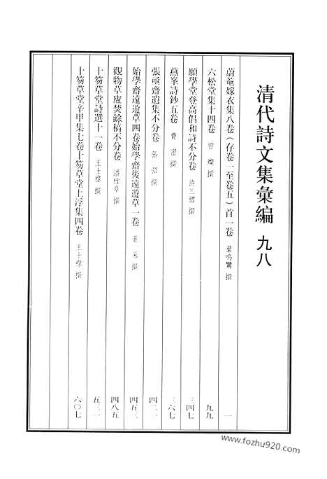 《清代诗文集汇编》九八_蔚庵嫁衣集_六松堂集_愿学堂登高倡和诗_燕峰诗钞_张亟斋遗集_始学斋远游草_始学斋后远游草_观物草庐焚余稿_十笏草堂诗选_十笏草堂辛甲集_十笏草堂上浮集_清代诗文集汇编