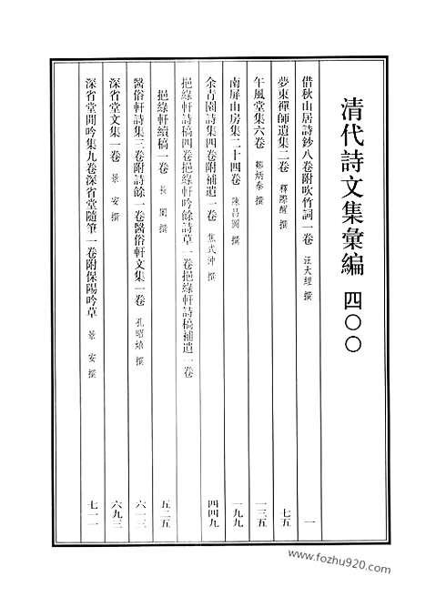 《清代诗文集汇编》借秋山居诗钞_附吹竹词_梦东禅师遗集_午风堂集_南屏山房集_余青园诗集_挹緑轩诗稿_挹緑轩吟余诗草_挹緑轩诗稿补遗_挹緑轩续稿_医俗轩诗集_医俗轩_深省堂文集_深省堂闲吟集_深省堂随笔_附保阳吟草_清代诗文集汇编