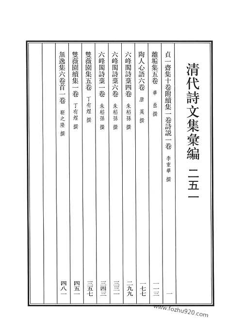 《清代诗文集汇编》贞一斋集_离垢集_陶人心语_六峰阁诗稿_双薇园集_双薇园续集_无逸集_清代诗文集汇编